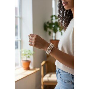 Pastel Beaded Bracelet – Multi-Strand Stretchable Bracelet with Gold Spacers, Ha